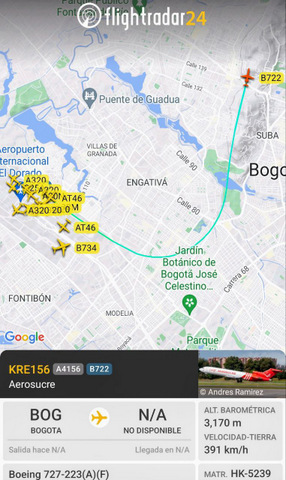 Avión Aerosucre ruidoso de 39 años midiendo 95 dBA pico